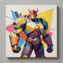 Portrait of Junkrat from Overwatch, geometric shapes, spray paint, vibrant colors, black lines, ArtStation, museum art, canvas art, high quality, 8K