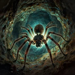 a cave with massive glowing spiders, art by donato giancola and greg rutkowski