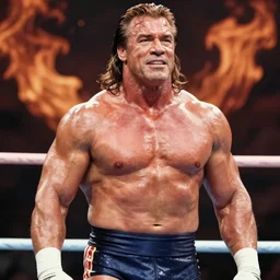 wrestler hulk hogan, photorealistic, ring of fire, painted by michael whelan