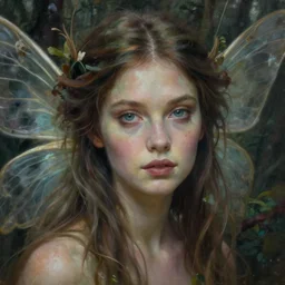 portrait of a beautiful forest fairy, unusual beauty, esoteric, muted colors, head in focus, fantasy art, fairy aesthetics, intricate, elegant, highly detailed hyperrealistic painting, artstation, concept art, painterly, sharp focus, illustration, art by masha kurbatova