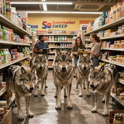 A screencap of the episode of Supermarket Sweep where the producers finally decided to release their pack of ravenous angry feral wolves into the store too.