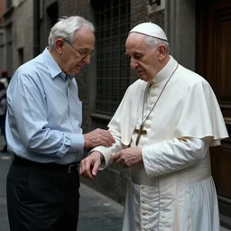 the pope giving himself a shot in his arm, back alley, dark, 4k