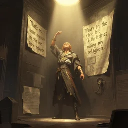 'That's me in the corner, that's me in the spot-light, osing my religion', best on artstation, cgsociety, wlop, Behance, pixiv, astonishing, impressive, outstanding, epic, cinematic, stunning, gorgeous, concept artwork, much detail, much wow, masterpiece.
