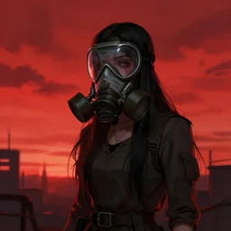 gas masked girl looking to screen, red sky, sunset, eerie, scary, digital art made by Stanley Artgerm Lau, WLOP, Rossdraws, James Jean, Andrei Riabovitchev, Marc Simonetti, Yoshitaka Amano, ArtStation, CGSociety