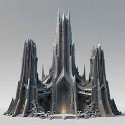 3 d sculpt of a spikey minimalist brutalist cyberpunk futurist angular art deco cathedral architecture evil gothic tron arcane ruins, warhmmer 4 0 k scifi tower spaceship inspired by the matrix, lotr, star wars, ilm, beeple, star citizen halo, mass effect, starship troopers, elysium, the expanse, high tech industrial, artstation unreal