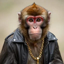 monkey in leather jacket wearing gold chain