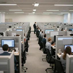 infinite regression of office workers in a cubicle farm