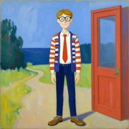 Where's Waldo, in the style of a Hockney painting