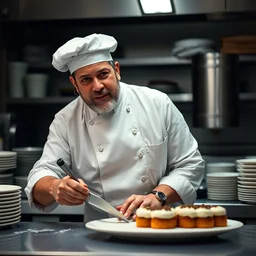 photo of danny trejo working as a pastry chef, 8 k, 5 2 mm f 1. 8