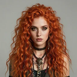 highly detailed portrait of wasteland punk long curly fire hair tribal lady, stray wiring by atey ghailan, james gilleard, by joe fenton, by greg rutkowski, by greg tocchini, by kaethe butcher, 4 k resolution, gradient red, orange, black and white color scheme!!! ( ( burning flaming robotic dystopian city background ) )