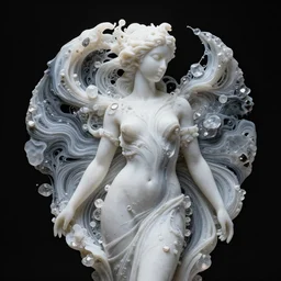 3 d abstract art noveau beautiful female sculpture, liquid marbling acrylic paint, white mineral quartz and crystals, intricate, elegant, energy flowing by swirly acrylic fluid river, octane render, 8 k, wlop, tooth wu, greg rutkowski, beeple