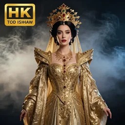 nice promo shoot of an empress, studio lightning, smoke, portrait by tom bagshaw, 8 k, artsy, uhd, detailed, cinematic, magic
