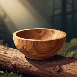 wooden bowl emerging from log, vector art