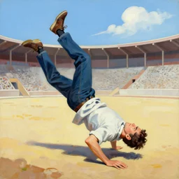 greg manchess painting of a man in an arena tripping and falling, profile picture, organic painting, sunny day, matte painting, bold shapes, hard edges, street art, trending on artstation, by huang guangjian, gil elvgren, ruan jia, randy vargas, greg rutkowski