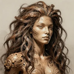 Portrait of cavewoman, upper body, intricate, wild, highly detailed, digital painting, artstation, concept art, smooth, sharp focus, illustration, art by Hajime Sorayama