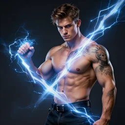 handsome tattooed gym bro wizard lightning magic spell vfx, diagonal spell vfx, fantasy game spell, fantasy epic digital art, by greg rutkowski, gaston bussiere, craig mullins, j. c. leyendecker, tom of finland