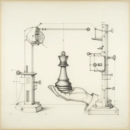 a concept drawing of marcel duchamp holding up a chess - piece wire - machine, a surrealist painting by marcel duchamp, complex artificial - intelligence machinery, minimal sketch flow - chart, academic art, 1 9 2 0 s