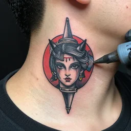 neck tattoo, needle, ink, tattoo photo