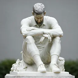 a statue of novak djokovic sad about the vaccine