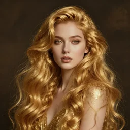 woman with very long hair made of gold
