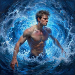 a dream oil painting hyperrealism of a beautiful man in a sea maelstrom, 8 k resolution, octane render, trending on artstation, by gediminas pranckevicius, volumetric light 2 blue fractal thunder glow by dan mumford, anaglyph effect, laurie lipton