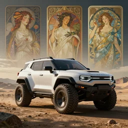 a futuristic offroad suv by artgerm and greg rutkowski and alphonse mucha, zaha hadid, volumetric light, detailed, octane render, horizon forbidden west