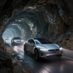 2 0 2 5 dodge electric concept car riding through underground cyberpunk caverns. cave. tunnel. digital render. digital painting. beeple. noah bradley. cyril roland. ross tran. trending on artstation.
