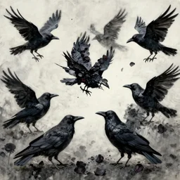 flock of ravens made of black! rose petals!!, expressionist, album art