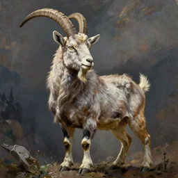 uncanny goat, majestic, powerful, extreme detail, fine art, oil painting