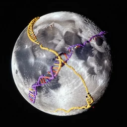 an ultra high resolution photo taken by nasa hubble telescope of a perfect dyson sphere comprised of entangled strands of yellow and violet dna enclosing the moon. futuristic, sci fi, 2 0 0 1 space odyssey film, cinematic, backlit