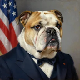 official portrait of the united states president, 1 9 4 4. he resembles a bulldog. oil on canvas, trending on artstation