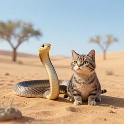 a snake cat in the desert wild nature HD photo superrealism 3d 8k resolution