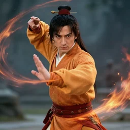 elijah wood as fire lord ozai, firebending, in the style of avatar the last airbender, 4 k, intense