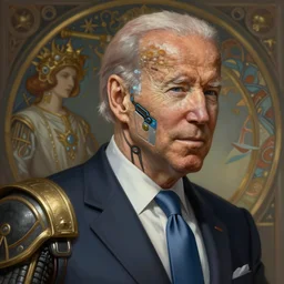 oldman joe biden with cyberpunk implants, deep focus, d & d, fantasy, intricate, elegant, highly detailed, digital painting, artstation, concept art, matte, sharp focus, illustration, hearthstone, art by artgerm and greg rutkowski and alphonse mucha
