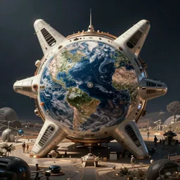 earth starship, intricate solarpunk illustration by tim doyle