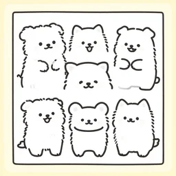 cute animals, coloring book, outline art, digital art, drawing, simplistic
