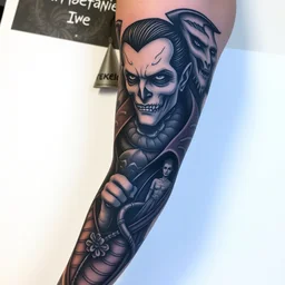 a photo of a tattoo sleeve design of transylvanian!!! folk design with transylvanian!!! folk design of a dracula