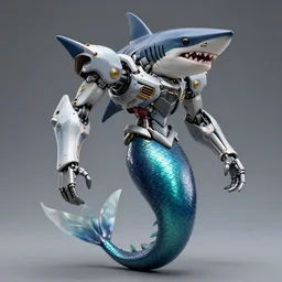 biomechanical mermaid gundam, humanoid shark mecha with sci - fi weaponry, realistic, 8 k resolution