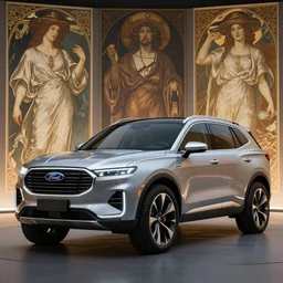 a concept suv designed by ram and ford, interstellar, artstation, an epic fantasy, cinematic lighting, hyper realistic, photographic, sharp focus, by greg rutkowski and alphonse mucha
