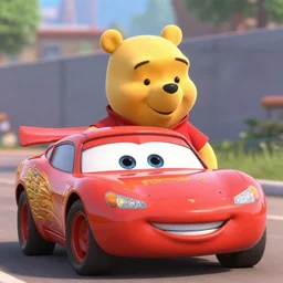 A screenshot of Winnie the Pooh in the Pixar movie Cars