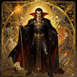 christian bale as dracula, intricate, d & d, wizard, powerful, fantasy, art nouveau, digital painting, trending on artstation, sharp focus, wide shot, illustration, global illumination, ray tracing, art by artgerm and greg rutkowski and ruan jia