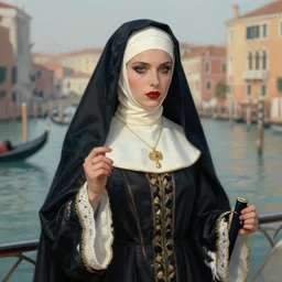 female character inspired by venice carnival and nun | | artwork made by greg rutswork and lois van barlee