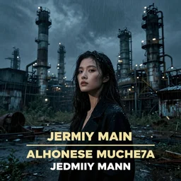 an asian woman in abandoned industrial city with towering factories at night in the rain, beautiful face, dark moody lighting, by jeremy mann and alphonse mucha, dramatic lighting, ethereal, stunning, breathtaking, awe - inspiring award - winning, 8 k