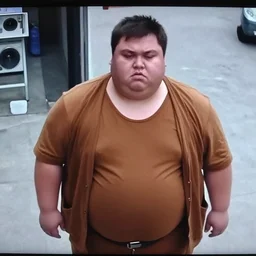 fat man in brown clothing, cctv footage,