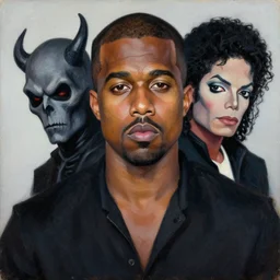 a portait of a human being that looks like a mix of kanye west, brad pitt, michael jackson, and the grim reapper, in the style of oil on canvas