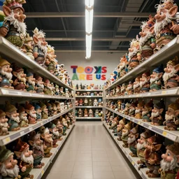 aisle at toys are us but the shelves are full of loving goblins