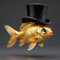golden fish with the monocle and top-hat, realistic, 4k, real world, realistic cinematic,