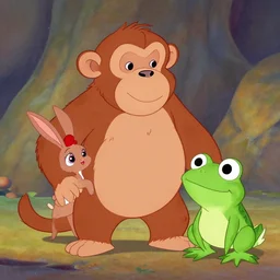 drawing from 1 9 2 0's disney animation, monkey polar bear, rabbit frog