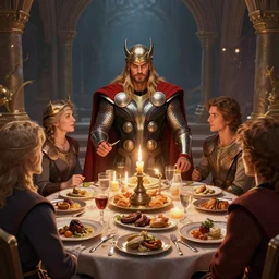 Thor Having A Grand Feast at Midguard, fantasy, artstation, deviant art, trending