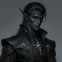 a handsome young male dark elf, obsidian skin, fantasy, intricate, elegant, highly detailed, digital painting, artstation, concept art, sharp focus, illustration